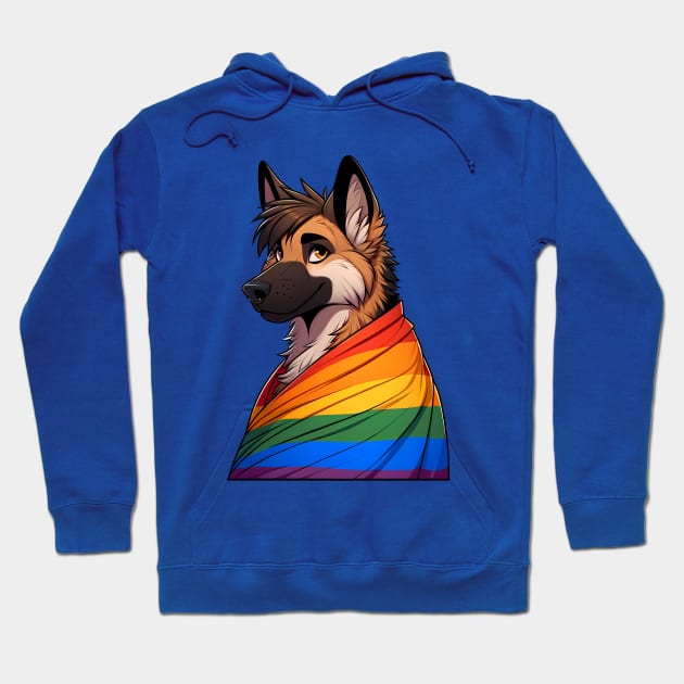 LGBTQ Rainbow Pride Furry German Shepherd Hoodie by Blue Bull Bazaar